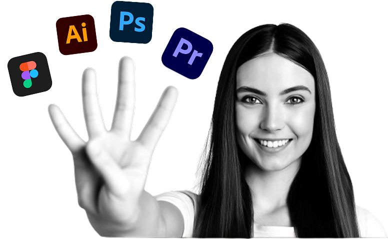 image showing a girl with tools icons we use in design at cplus design agency